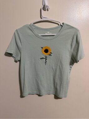 Hollister Mint Green Short Sleeve Tee with Sunflower Embroidery